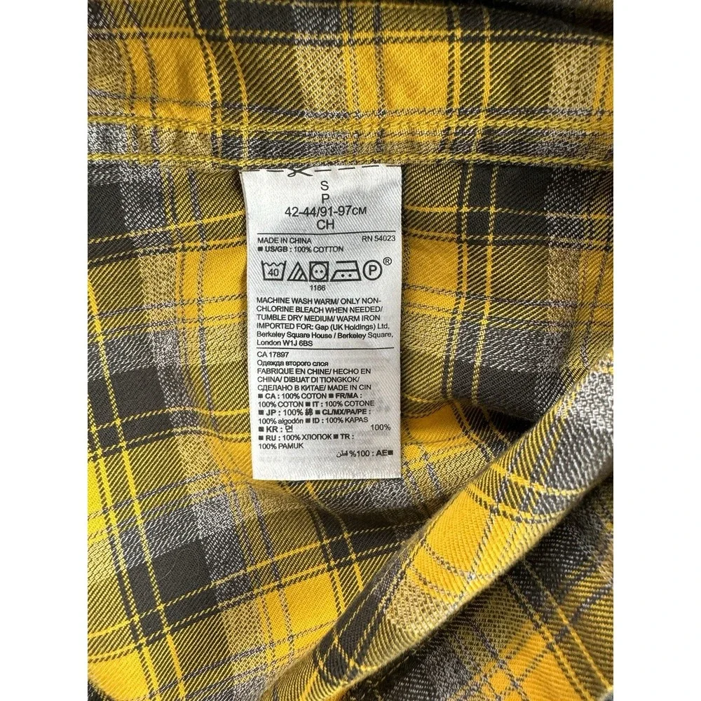 Banana Republic Mens Luxe Flannel Shirt‎ Camden Fit Sz Small Yellow Black Plaid